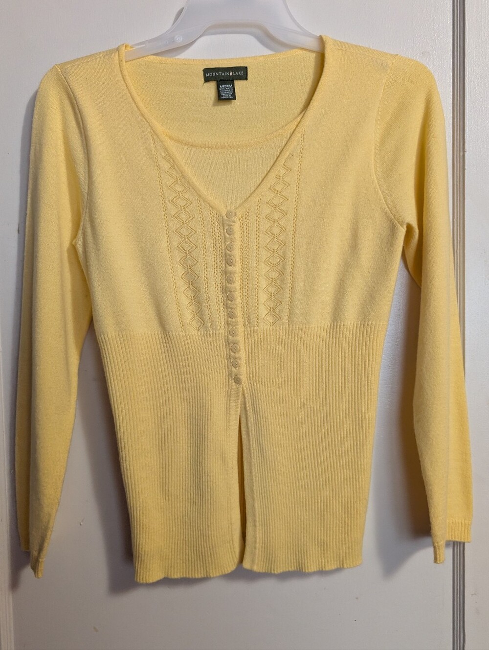 Mountain Lake Light Yellow Ribbed V‑Neck Pullover With Button Front Sweater